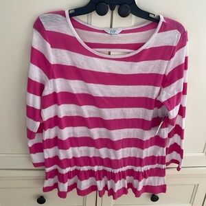 NWT crown & ivy pink & white striped power pop top keyhole back boat neck size M